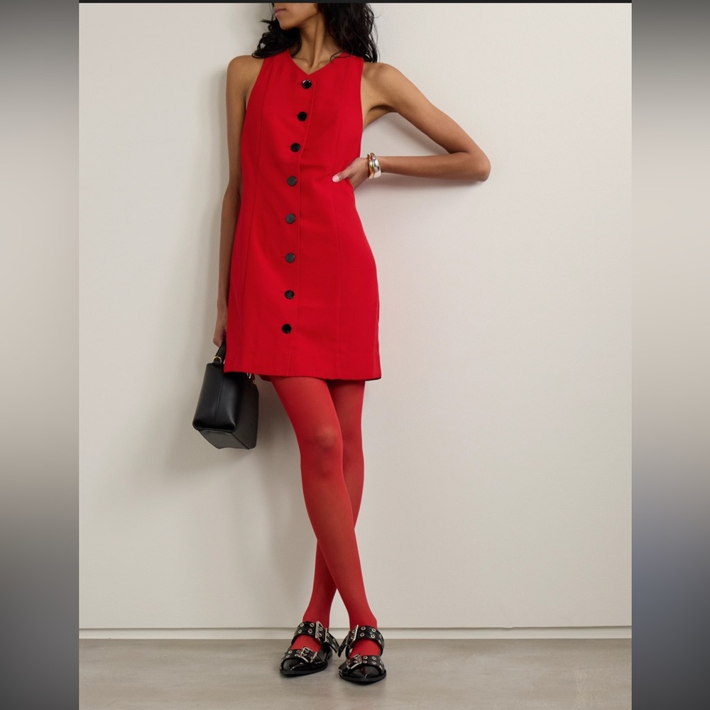 NWT Ganni Twill Mini Elegant Red Button-Down Dresa - Picture 5 of 13
